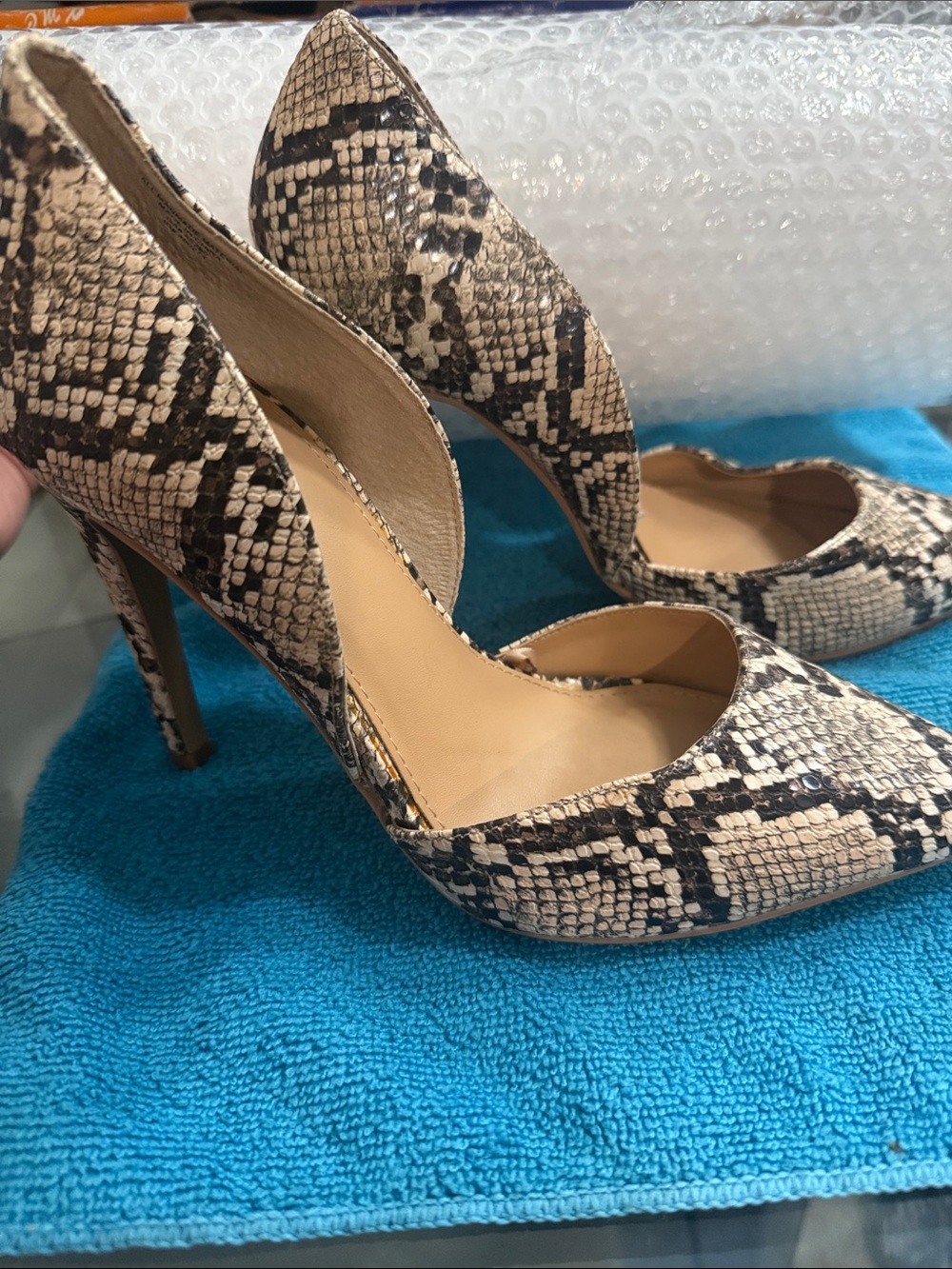 Women's Snake-Print D'Orsay Pointed-Toe High Heels - Beige/Black. 4” heels